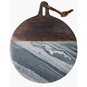 Polished marble and rich acacia wood round cutting board NWT